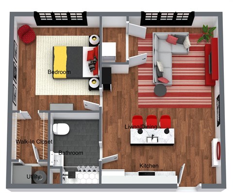 1 Bedroom Standard (Accessible) - 3D